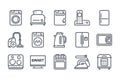 Home appliances and Kitchen appliances related line icon set.